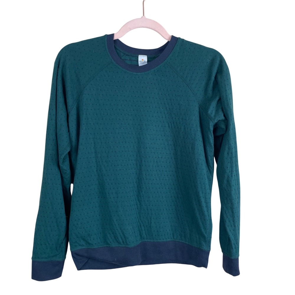 Marine Layer Teal Green Pointelle Raglan Crewneck Sweatshirt XS Mens